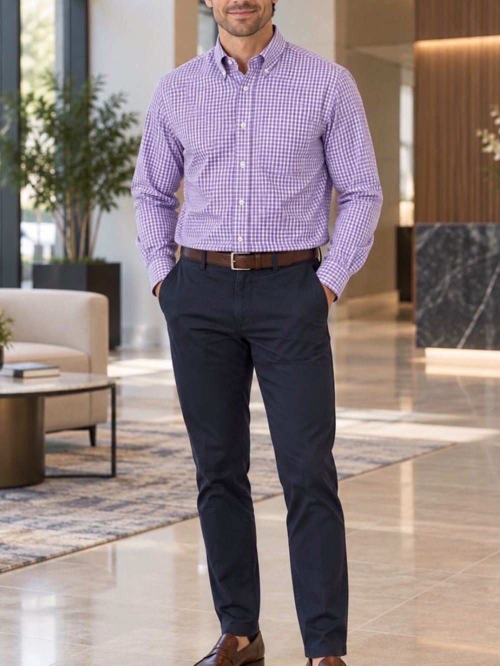 Saddlebred Purple/ Pink/ Blue Check Button-Down Shirt